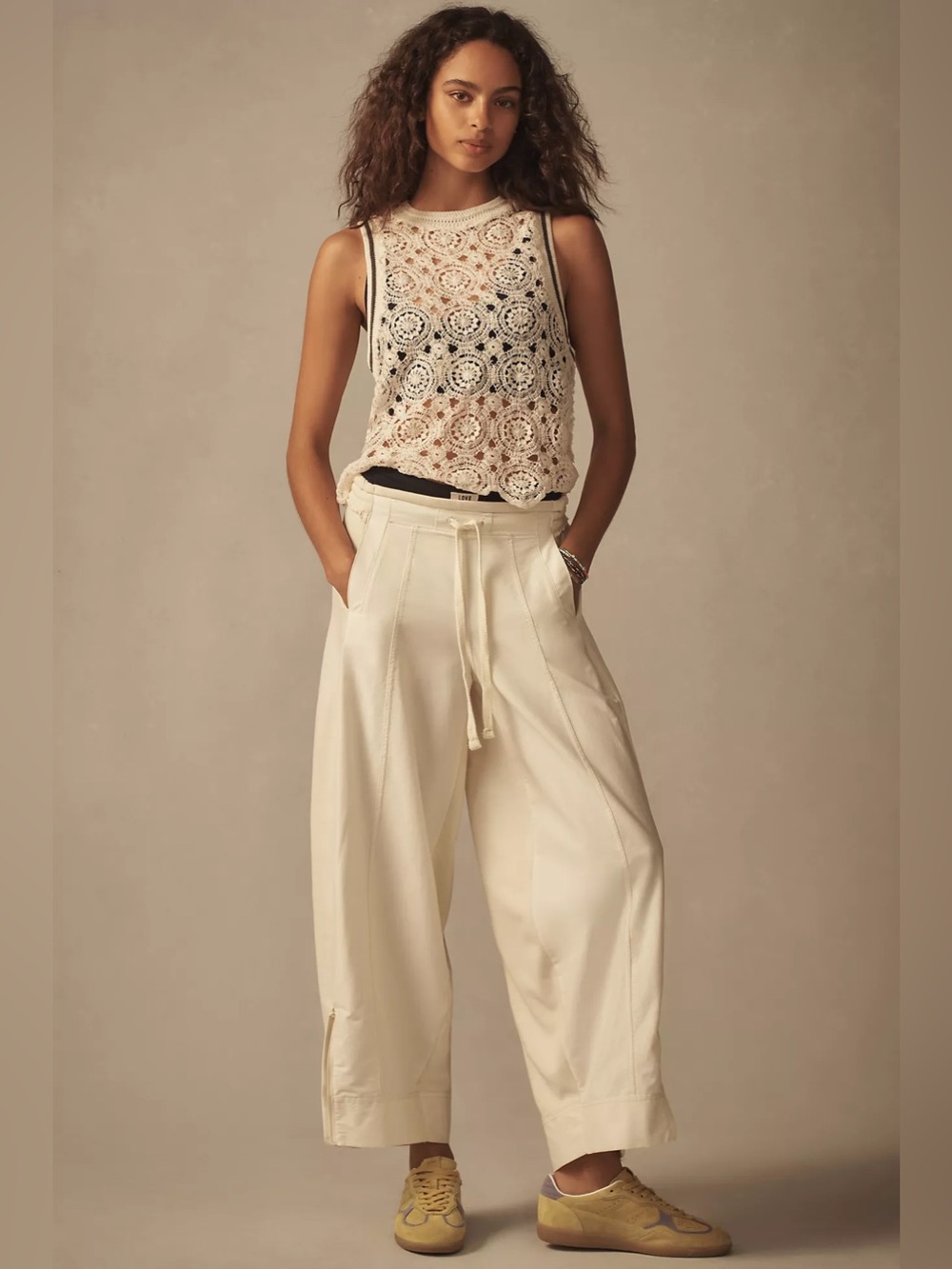Daily Practice by Anthropologie Jesse Pants Cream Soft Wide Leg Barrel Sz Medium